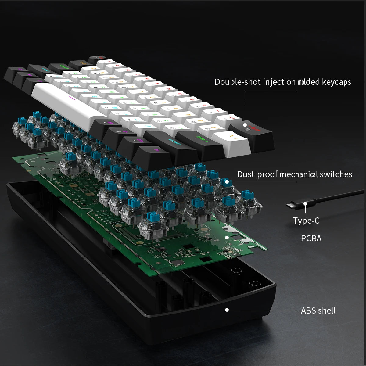 Clavier mécanique gaming compact 60 % RGB filaire | AKSIORA