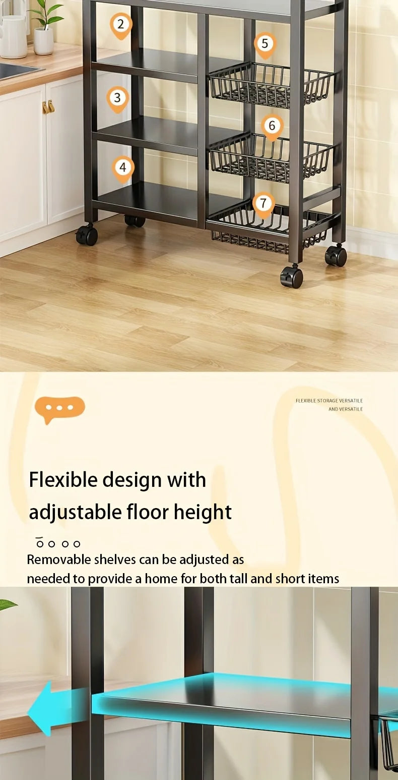 Étagère de rangement mobile 4 niveaux avec 3 paniers – Cuisine et maison