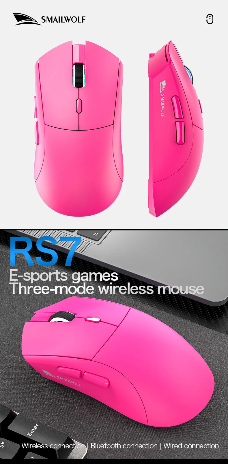 Souris gaming sans fil RS7 – Bluetooth, rechargeable et haute précision