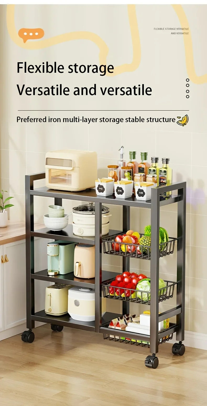 Étagère de rangement mobile 4 niveaux avec 3 paniers – Cuisine et maison