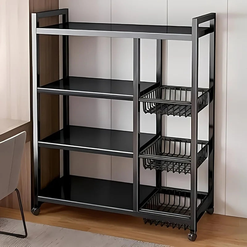 Étagère de rangement mobile 4 niveaux avec 3 paniers – Cuisine et maison