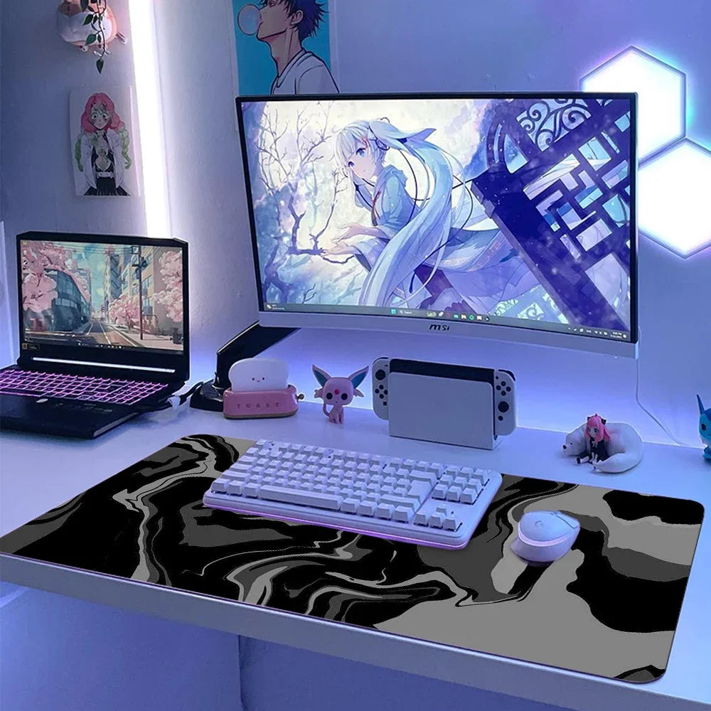 Tapis de bureau XXL Gaming – Design topographique noir