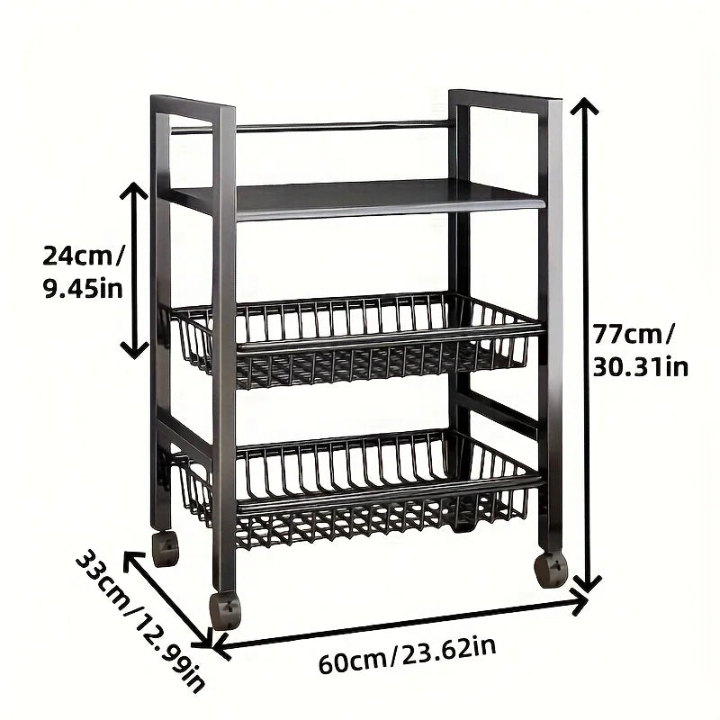 Étagère de rangement mobile 4 niveaux avec 3 paniers – Cuisine et maison