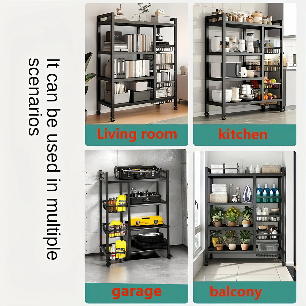 Étagère de rangement mobile 4 niveaux avec 3 paniers – Cuisine et maison