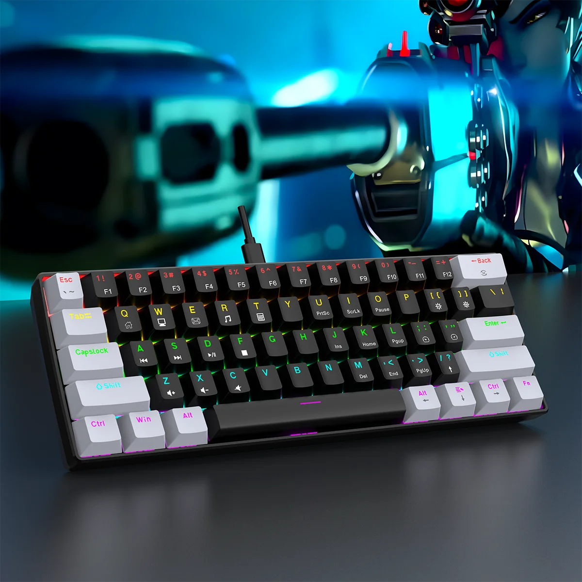 Clavier mécanique gaming compact 60 % RGB filaire | AKSIORA