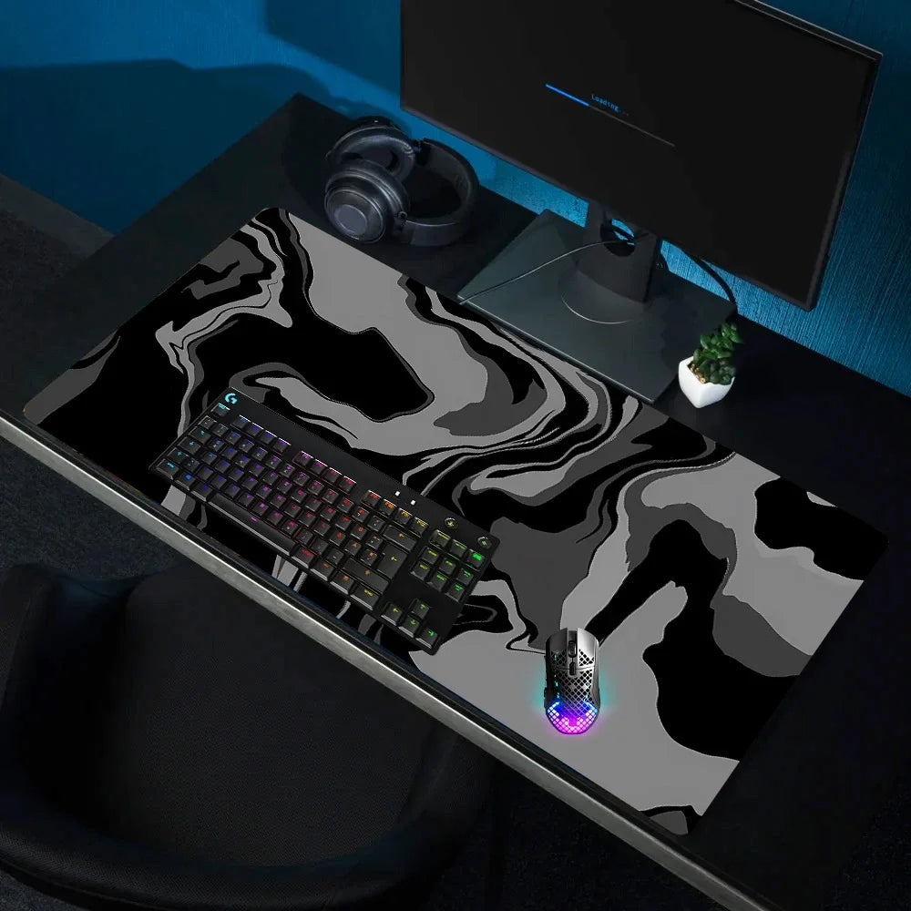 Tapis de bureau XXL Gaming – Design topographique noir