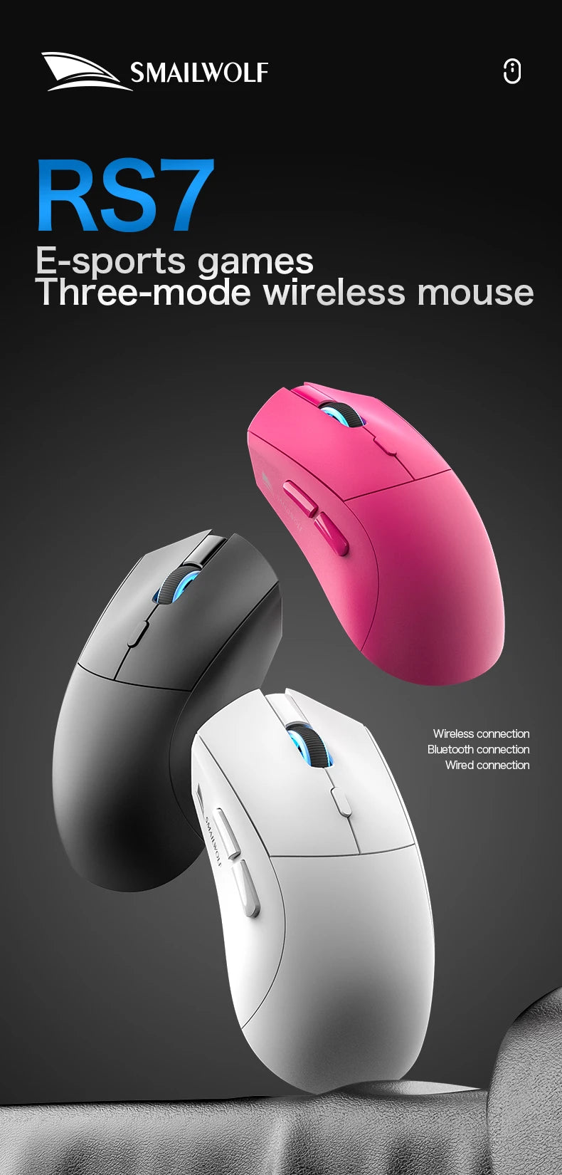 Souris gaming sans fil RS7 – Bluetooth, rechargeable et haute précision