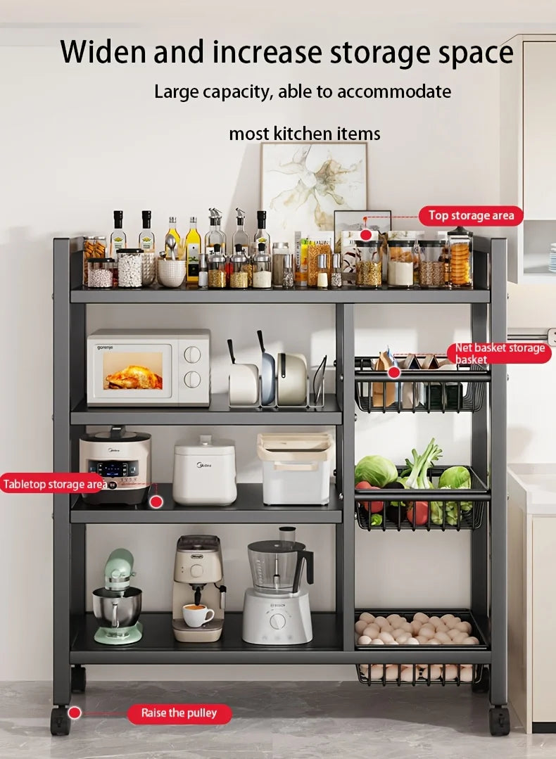 Étagère de rangement mobile 4 niveaux avec 3 paniers – Cuisine et maison