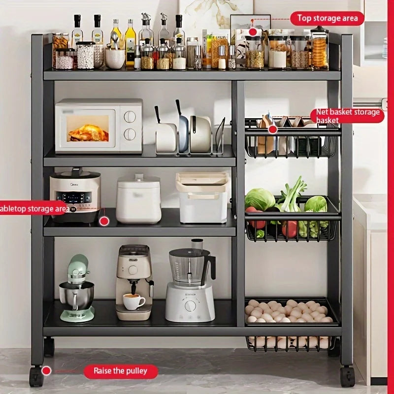 Étagère de rangement mobile 4 niveaux avec 3 paniers – Cuisine et maison