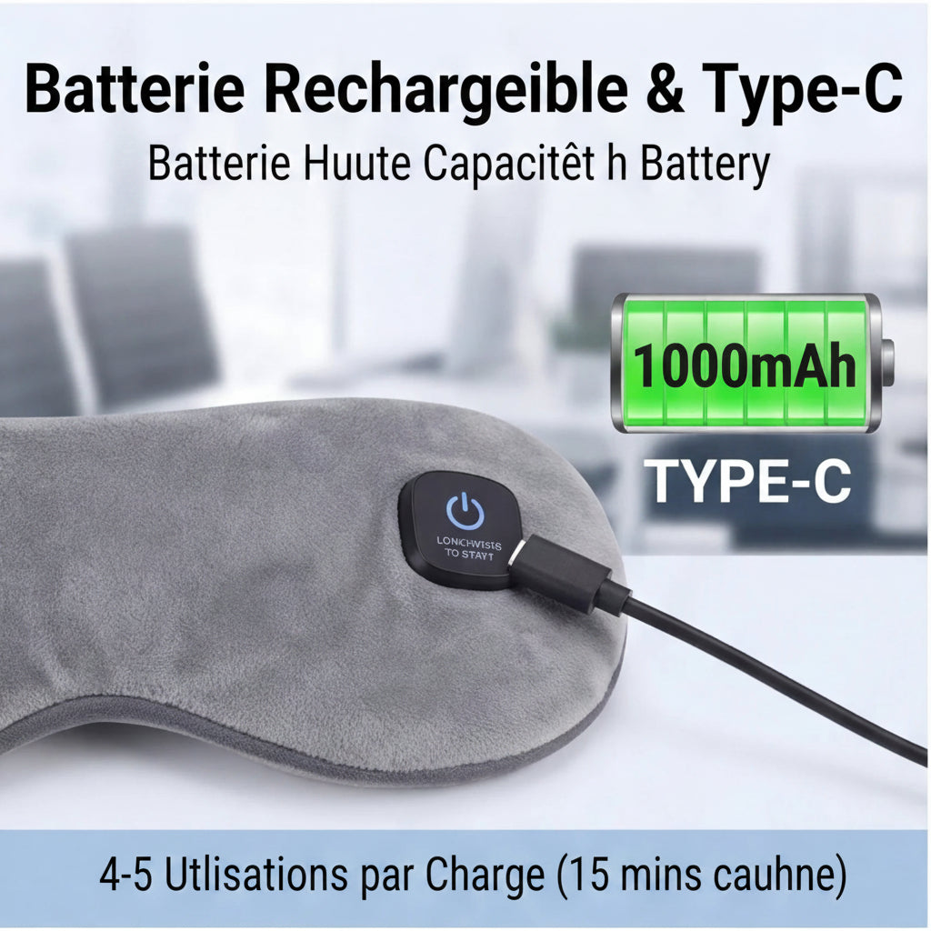 Masque pour les Yeux Chauffant à 3 Niveaux de Température – Compresse Chaude Rechargeable