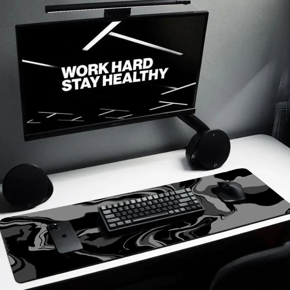 Tapis de bureau XXL Gaming – Design topographique noir