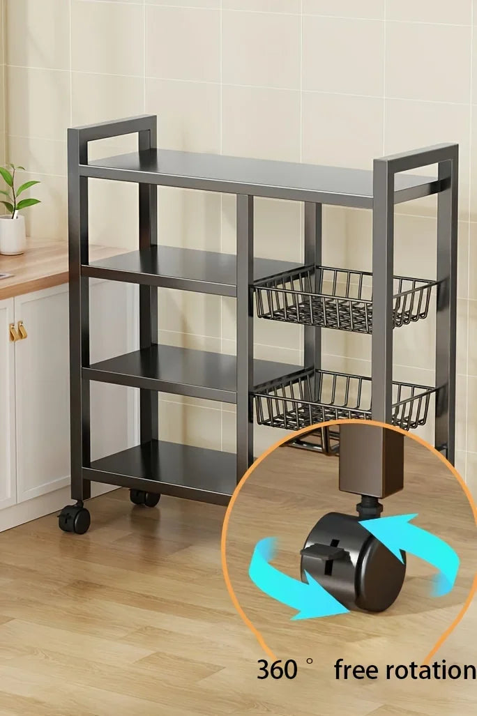 Étagère de rangement mobile 4 niveaux avec 3 paniers – Cuisine et maison