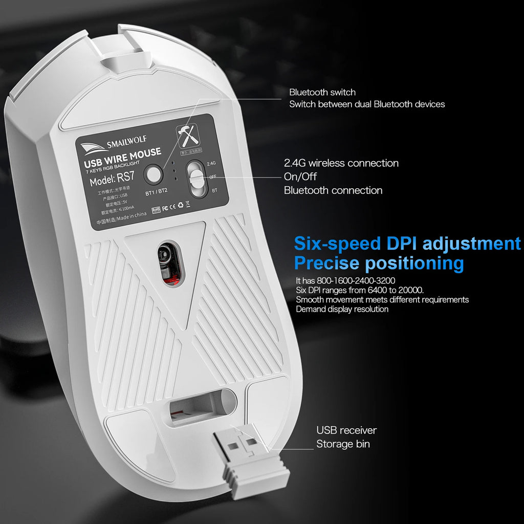 Souris gaming sans fil RS7 – Bluetooth, rechargeable et haute précision
