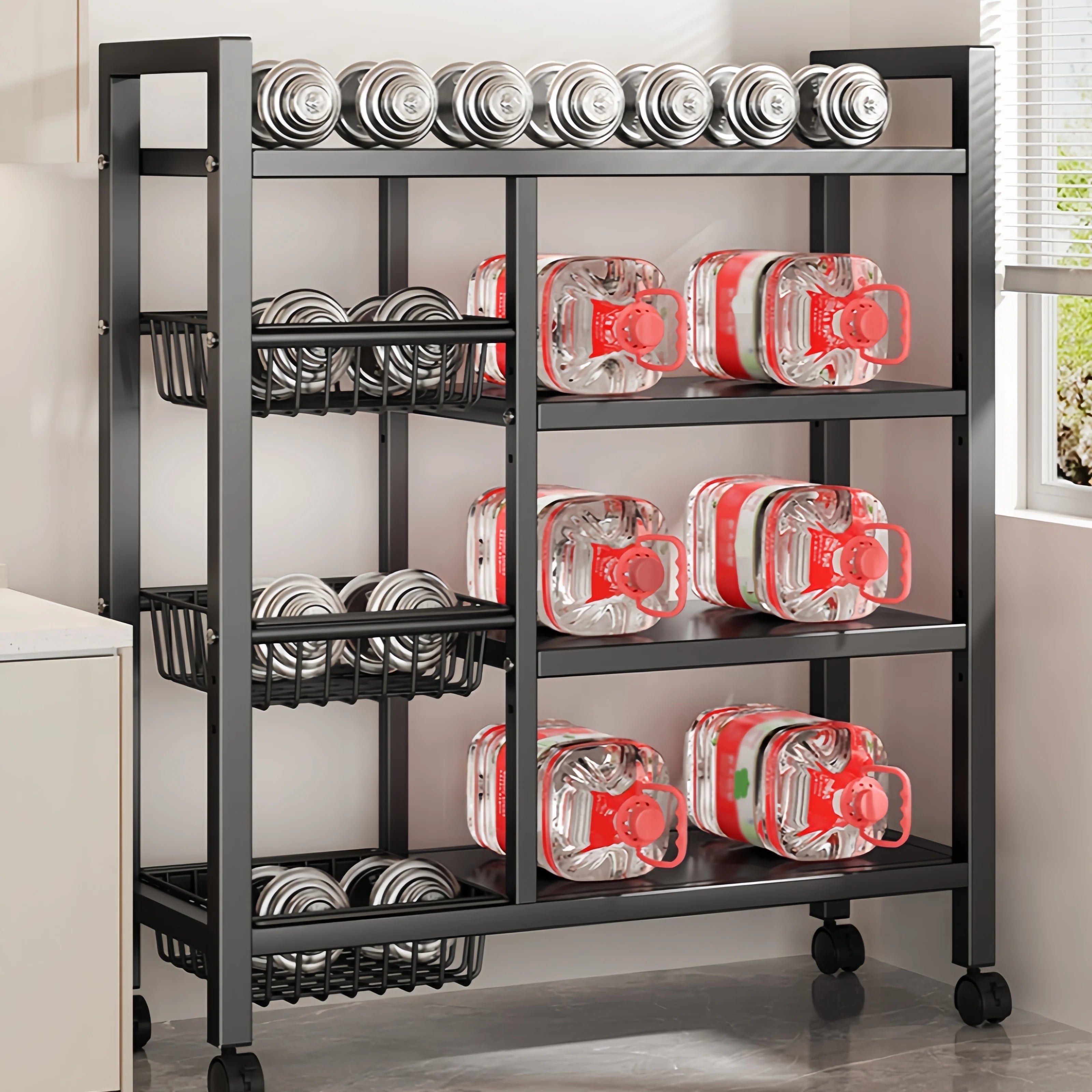 Étagère de rangement mobile 4 niveaux avec 3 paniers – Cuisine et maison