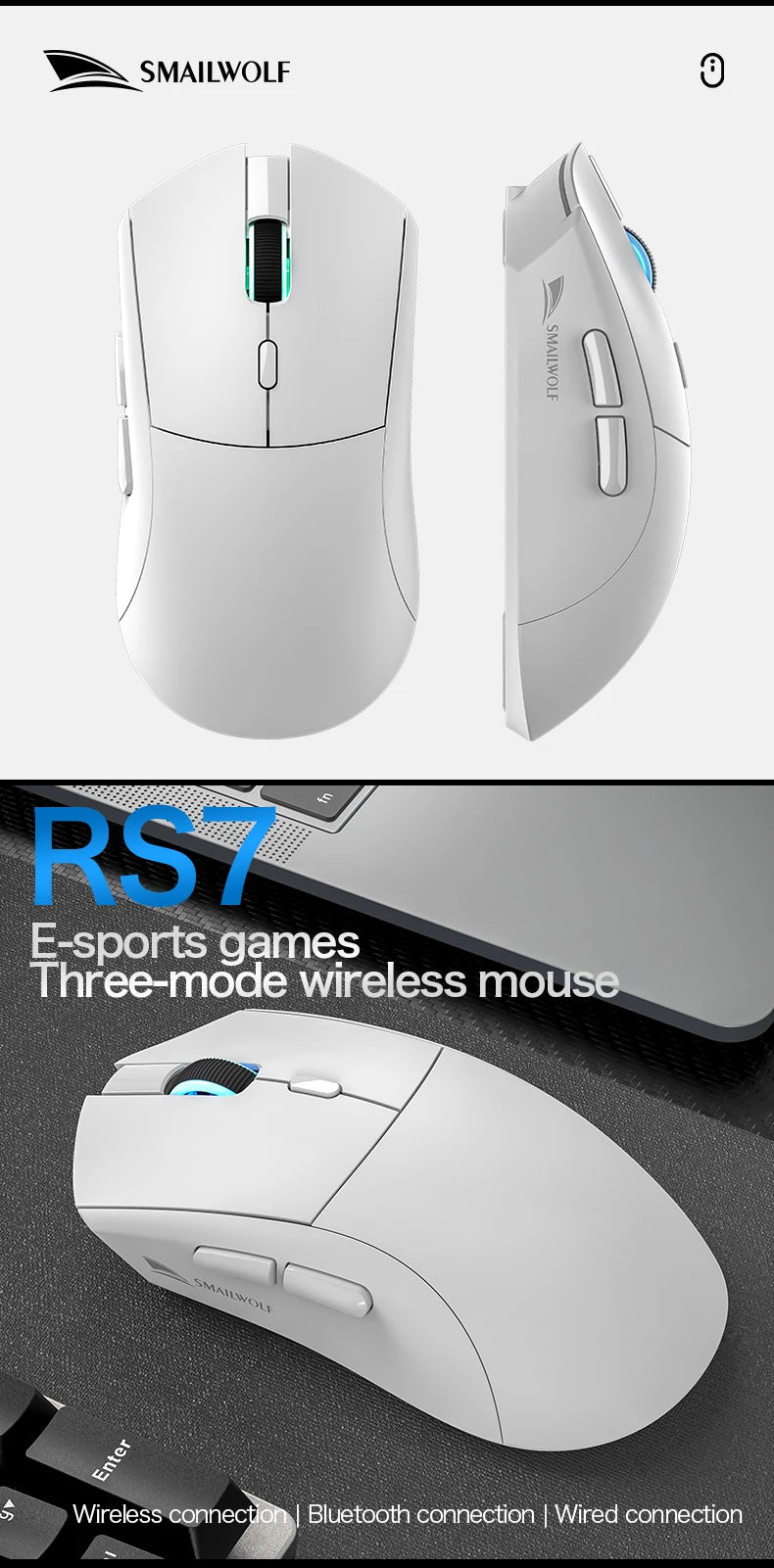 Souris gaming sans fil RS7 – Bluetooth, rechargeable et haute précision