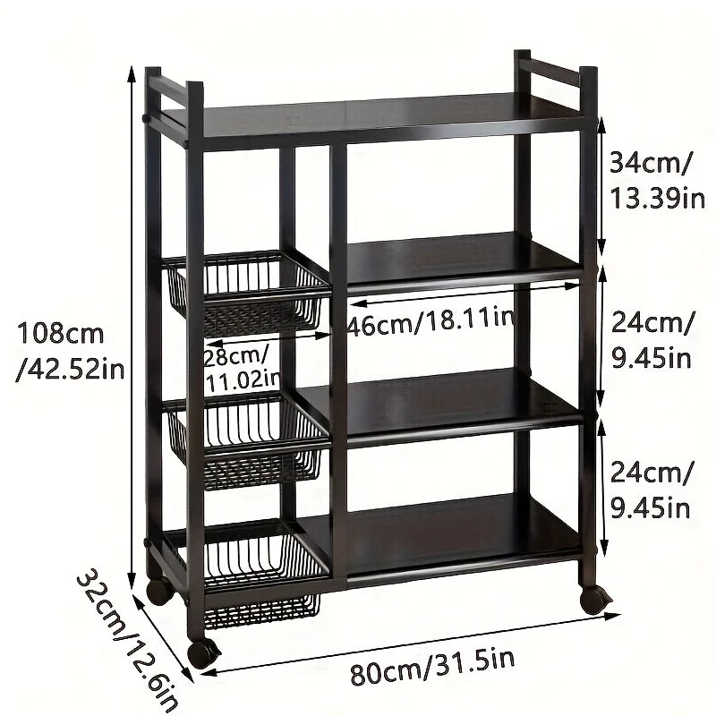 Étagère de rangement mobile 4 niveaux avec 3 paniers – Cuisine et maison