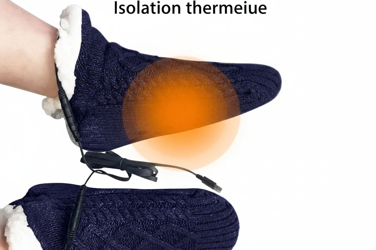 Chaussettes chauffantes en polaire duveteuse USB pour femmes, coussin chauffant pour les pieds d'hiver thermique