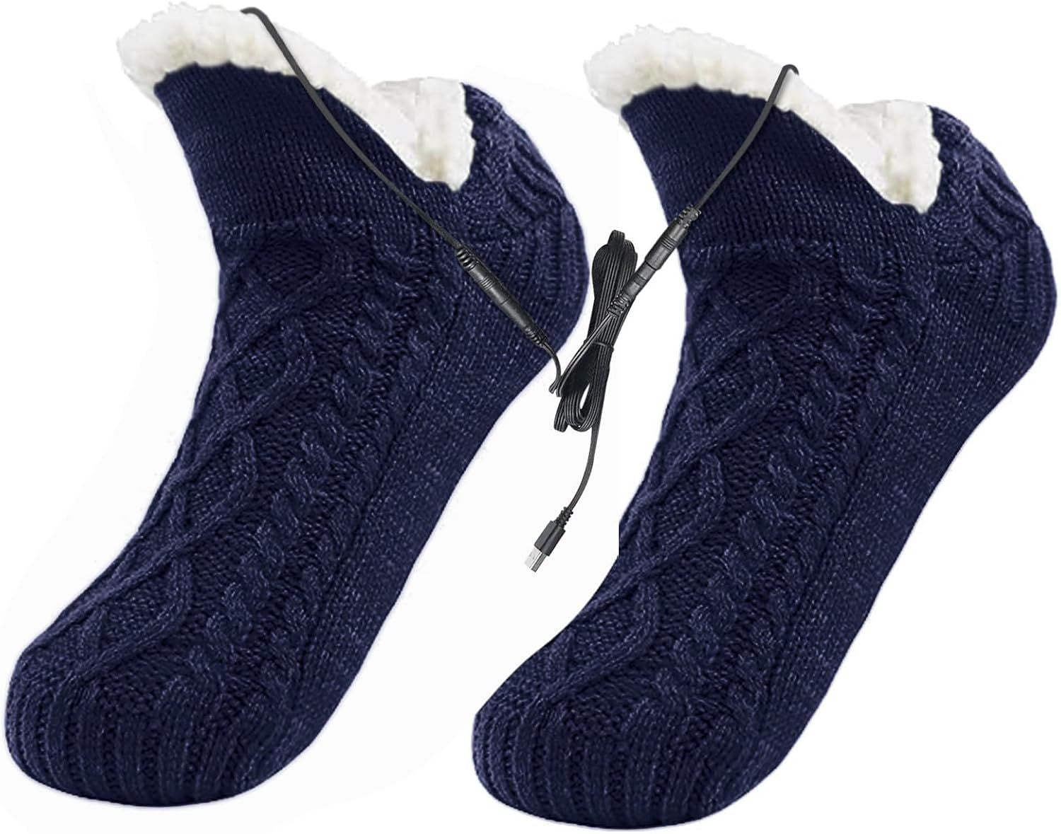 Chaussettes chauffantes en polaire duveteuse USB pour femmes, coussin chauffant pour les pieds d'hiver thermique
